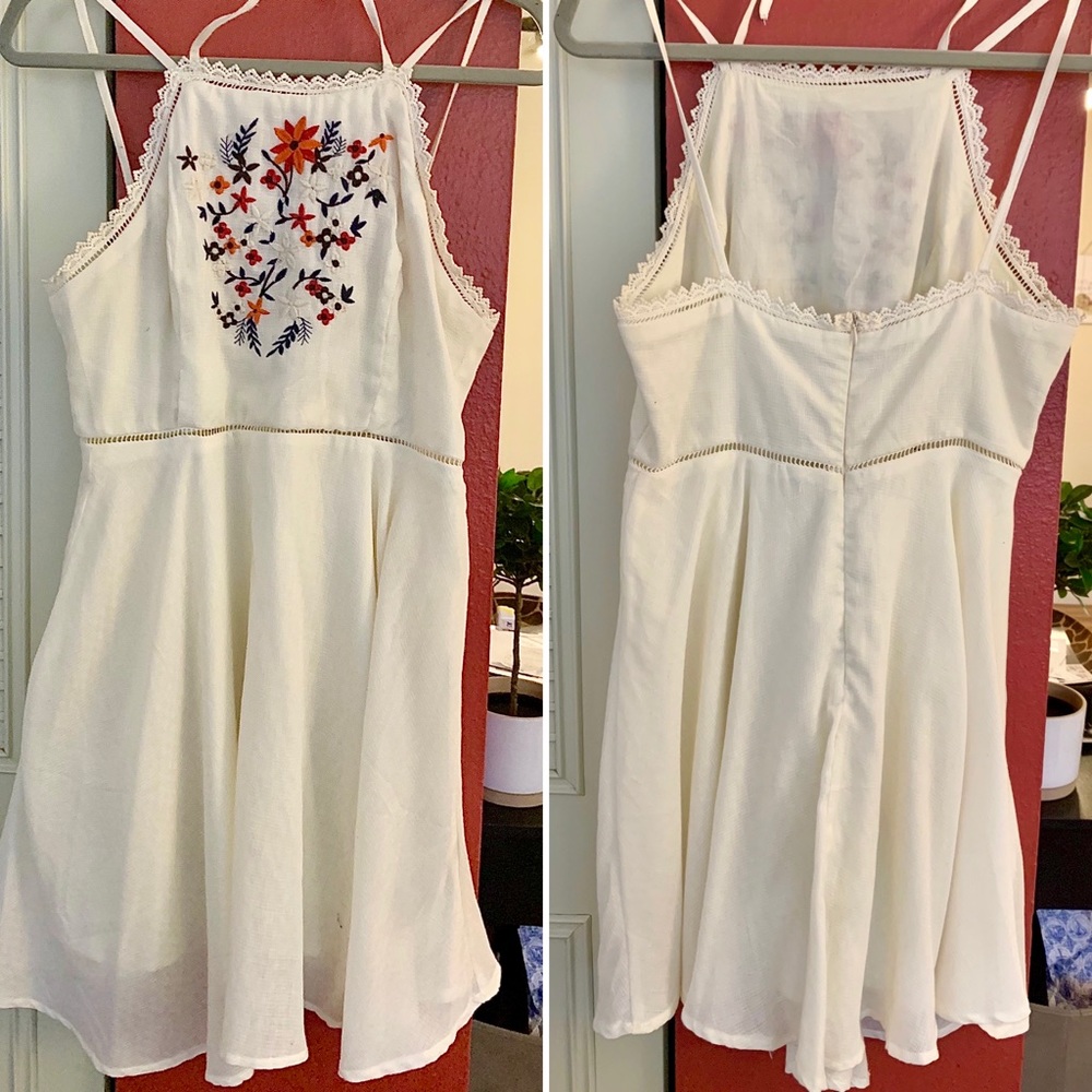 Cream halter embroidered boutique dress